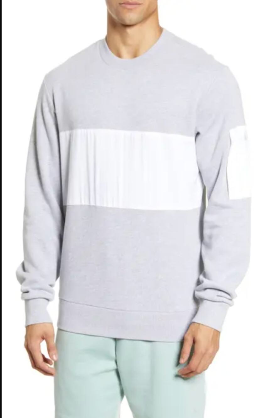 Alo Yoga Sweatshirt Men Small Heather Gray Fleece Traverse Mixed Media Pullover